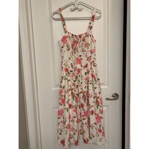 Scarlet Darkness Floral Smocked Midi Dress Cottagecore Milkmaid Tie Front M